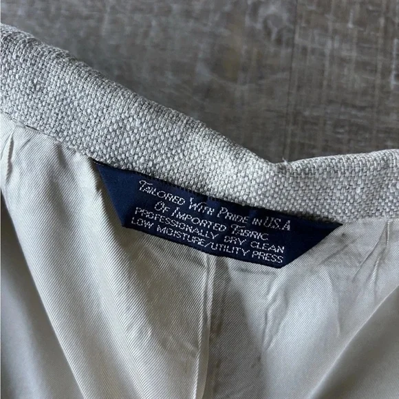 ▶️ Vintage Hopsack 100% Silk Sport Coat 43R Cream Textured Blazer Jacket USA 90s - Picture 7 of 15